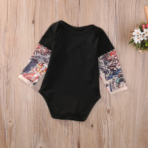 Summer cotton Newborn Baby Boy Bodysuit Clothes Tattoos Print Long Sleeve Bodysuit Jumpsuit Outfits Black Gray