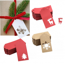 50PCS Chrismtas Kraft Paper Tags Hollow Red White Natural Snowflake/Deer Crafts Hanging Tag Christmas DIY Gift Wrapping Suppl