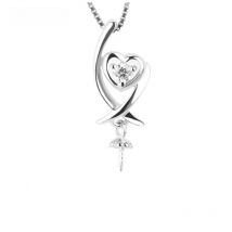 CLUCI 925 Sterling Silver Heart Pendant for Necklace Women Jewelry Pearl Pendant Mounting Zircon Pendant Jewelry SP002SB