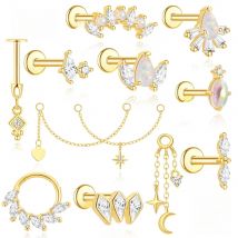 CANNER 1PC Octagonal Star Long Chain Cartilage Chain Perforated Earrings For Women Ins Star Moon Horse Eye Zircon Earrings