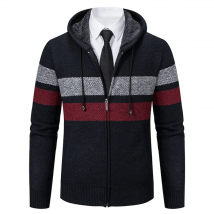 Men's Striped Cardigan Winter Sweater Fleece Jumper Hooded Clothes Harajuku Casual Windbreaker Korean Knit Jacket Coat