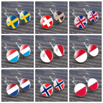 Fashion Women Hoop Earrings European Countries Finland Switzerland France Denmark Sweden Italy Glass Dome National Flag earrings