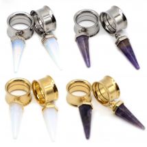 Alisouy 2pcs Surgical Steel Opal Purple Stone Ear Plug Tunnel Expander Ear Gauges Cone Internally Thread Piercing Body Jewelry