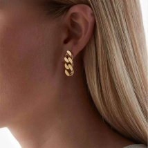 eManco Punk Cuban Link Chain Stud Earrings for Fashion Women Genuine Gold Plated Ring Clasp Dangle Rock Jewelry Gift