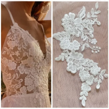 Embroidered Lace Applique for Wedding Dress, Bridal Headdress Accessories, DIY, Ivory, RS2735, 10 Pcs/5Pairs