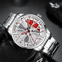 Fashion Mens Car Wheel Watches Luxury Men Sports Waterproof Quartz Wristwatch Stainless Steel Wheel Hub Watch Relogio Masculino
