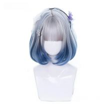 L-email wig Mixed Blue Bob Lolita Wigs with Bangs Short Harajuku Cosplay Wig Pink Wig Heat Resistant Synthetic Hair Party