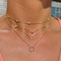 Gold Color Blue/Green Flower CZ Pendant Necklace Luxury Collars Dainty Gold Filled Link Chains Bijoux Acier Inoxidable Femme