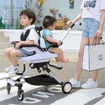 Lightweight Twin Baby Stroller High View Foldable Double Seat Baby Stroller with Parasol Baby Carriage Adjustable Trolley Handle