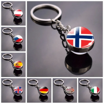 Europe Countries National Flag Double Side Glass Ball Pendant Keyring Austria Italy Portugal Norway Denmark Spain  Flag Keychain