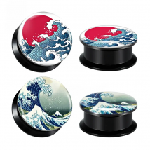 KUBOOZ Top Selling Sunrise Sea Wave Acrylic Ear Gauges - 6-30mm Comfortable Ear Tunnels Plugs for Unisex Body Piercing Jewelry