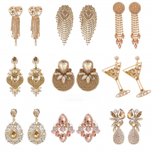 Modern Vintage Champagne Series Crystal Big Dangle Drop Earrings For Women Girl 2024 Trend Luxury Design Heart Geometric Jewelry