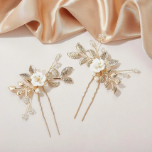 U-shaped Pearl Hairpin Hair Clips Golden Leaf Side Pin Fashion Party Girls Crystal Tiaras Wedding Hair Jewelry Marrige Headdress