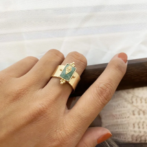 Wild & Free Stainless Steel Three Colors Wide Rings For Women Natural Stone Finger Ring Vintage Jewelry Best Gift for Friends