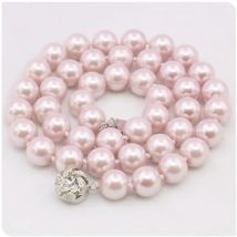 10mm Pink Round Shell Pearl Necklace Women Girls DIY Accessories Fashion Jewelry Making Design Rose Clasp Hand Mand Ornaments