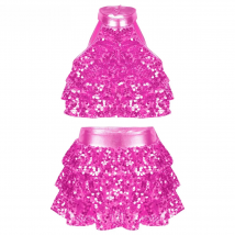Kids Girls Modern Jazz Latin Ballet Dance Costume Halter Shiny Sequins Shorty Unitard Dress Performance Dancewear