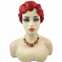Finger Waves Short Wigs Red Synthetic  Women Cosplay Hair  6 Inch  High Temperature Fiber Curly Female Pixie Cut Wig