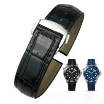 18mm 20mm 22mm Leather cowhide watch strap for Omega 007 seamster 300 De ville AT150 19/21mm Commander watchband folding buckle