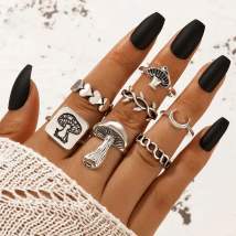 Tocona Vintage Silver Color Moon Mushroom Joint Ring Sets for Women Men Charms Heart Party Jewelry Accessories Anillo 19644