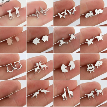 Multiple Mini Stainless Steel Animal Earrings for Women Cute Dog Dinosaur Rabbit Parrot Earings Owl Ear Studs Jewelry Wholesale