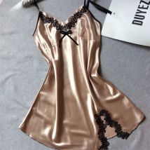 Sexy Sleepwear Lady Sexy Silk Satin Night Dress V-neck Nightgown Plus Size Nightdress Lace Nightwear for Women Nighty for Ladies