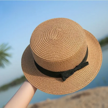 COKK Panama Hat Simple Summer Beach Hat Female Casual Lady Women Flat Brim Bowknot Straw Cap Girls Sun Hat Chapeu Feminino