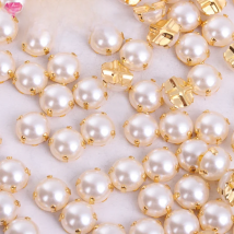 RESEN 5/6/7/8/10mm White Sewing Pearl Beads Sew On Rhinestones with Silver/Gold Claw Flatback Half Round Pearl for Craft Garment