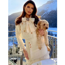 2025 Winter New Women Tweed Fringed 2 Two-Piece Set Sexy Long Sleeve Button Jacket + Short Skirt Set Vestidos Party Suit