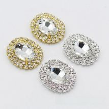 New 10pc 30 * 38mm oval crystal acrylic four-hole sewing metal buttons wedding clothing gift box decoration DIY handmade crafts