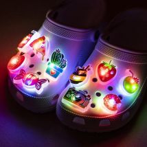 1pcs LED Shoe Charms for Kids Luminous Cars Gamepad Football Shoe Accessories Fruits Pizza Cheese Candy LED Pins for Women Girls