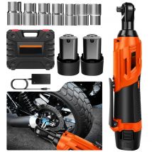 Cordless Ratchet Wrench,3/8" 12V Power Electric Ratchet Driver with 7 Sockets,Two 1500mAh Li-Ion Batteries,for Table, Bike, DIY