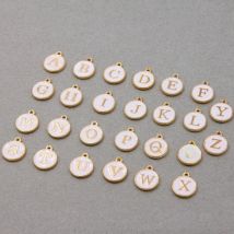 10pcs/26pcs Alphabet Letter Double Face Enamel Charms KC Gold color White Enamel  12*15mm pendants jewelry making Handmade craft