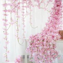 230cm Pink Cherry Blossom Silk Artificial Vine Sakura Hanging Flowers For Wedding Wall Decoration Fake Leaves Garland Wreath