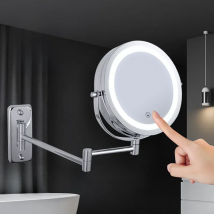 Folding Arm Extend Bathroom Mirror With LED Light 7 Inch Wall Mounted Double Side Smart Cosmetic Makeup Mirrors