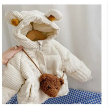 Baby girl's long, warm, solid-colored padded jacket