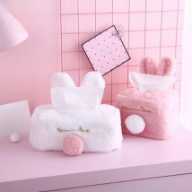 Sweet Color Pink White Plush Rabbit Tissue Box Durable Home Car Hotel Sofa Paper Tissue Holder Napkin Case Pouch Girl's Gift