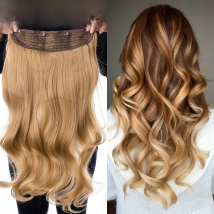 DinDong Clips In Hair Extensions 32Inch Synthetic Wavy 210G Premium Heat Resistant Hair 613# Blonde Brown 19 Colors Available