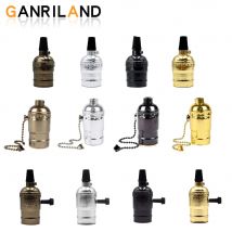 GANRILAND Vintage Lampholder E26 E27 Metal Chain Industrial Lamp Base 110V 220V Aluminum Switch Socket For Vials Pendant Light