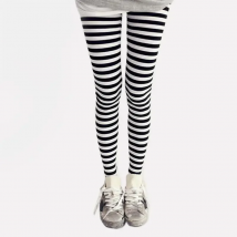 Women Ankle Length Skinny Leggings Black White Horizontal Striped Pants High Quality and Brand New