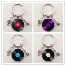 Simple Classic Style Vinyl Record Retro Gramophone Record Dome Glass Keychain Music Lovers Gift Wholesale And Retail