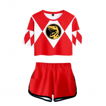 Two Piece Set Anime Mighty Morphin 3D Digital Print T shirt Casual Harajuku Suit Shorts Crop Top Fashion Tops and Shorts Pants