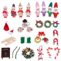 Dollhouse Miniature Christmas Series Xmas Tree Sleigh Elf Micro Landscape Santa Claus Snowmen Decoration Craft Accessories