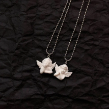 Cute Cupid Angel Pendant Stainless Steel Necklace for Women Long Chain Baby Shaped Neck Jewelry Sweet Gifts for Friendship