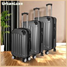 UrbanLuxe Juego de maletas de 3 piezas, material ABS, equipaje para exteriores, maleta de viaje, juego de maletas con ruedas, gris oscuro