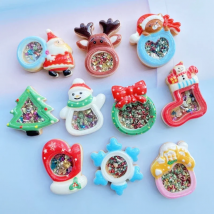 10Pcs Cute Mini Shining Christmas Series Flat Back Resin Cabochons Scrapbooking DIY Jewelry Craft Decoration Accessorie F68