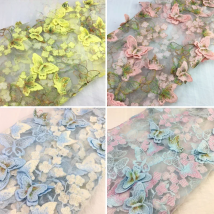 1Yard Exquisite 3D Butterfly Embroidery Lace Fabric Multicolor Gold Thread Bridal Gown Wedding Fabrics Tulle Cloth DIY Dress