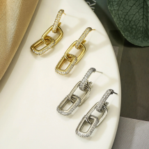 HECHENG,Link Chain Earrings for women,Long Ear Stud earrings,Fashion CZ Jewelry Wholesale