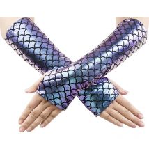 Mermaid Fish Scale Long Gloves Women Halloween Cosplay Stage Costume Accessory Female Sexy Prom Party Fingerless Gloves