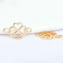 (1462)10PCS 7x12MM 24K Gold Color Plated Brass Lucky Flower Clover Connect Charms High Quality Diy Jewelry Accessories Wholesale