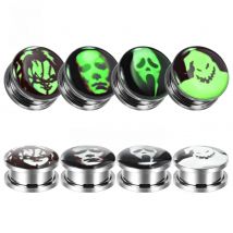 KUBOOZ Fashion Stainless Steel Luminous Skull Logo Ear Gauges Expanders Earrings Tunnels Plugs Piercing Stud 6mm to 30mm 2PCS